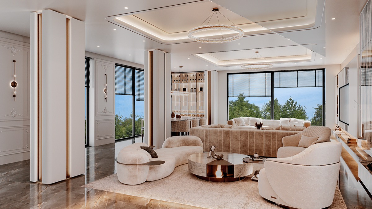 Interior visualisation: villa lounge, view 5 of 11