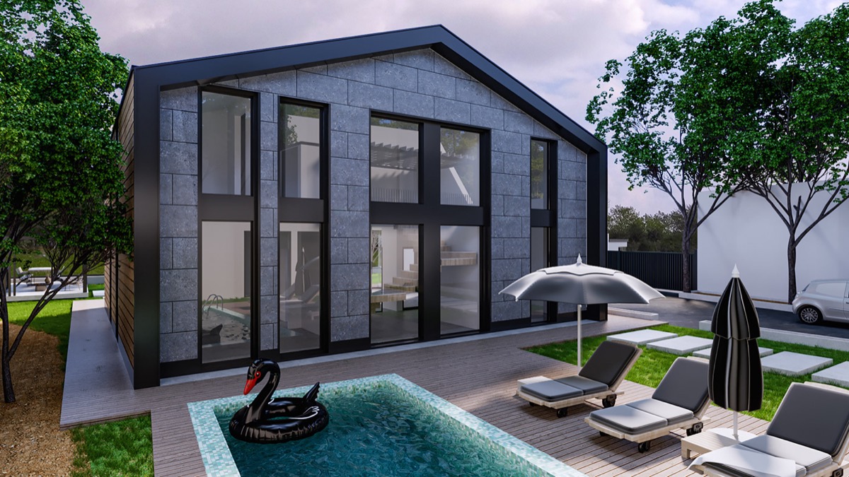 Visualisation of the back garden of a Kısıklı Konakları house with the pool and terrace