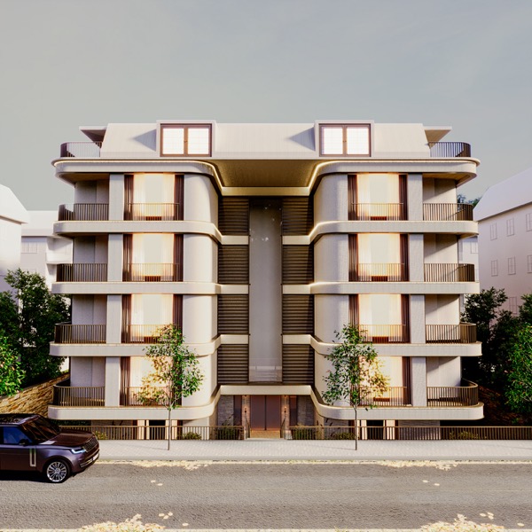 Visualisation of the Yeşilköy Apt street front at dusk