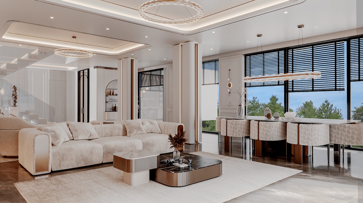 Interior visualisation: villa lounge, view 2 of 11