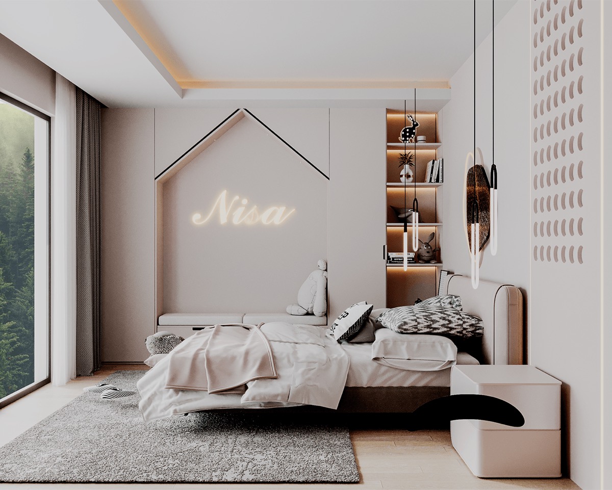 Interior visualisation: Children’s room, soft palette, view 4 of 10